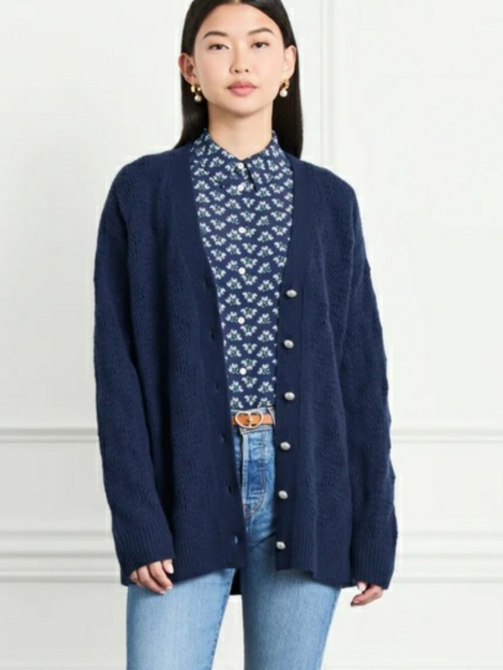 Hill House Wool The Simple Cardigan Sweater 100% Merino Wool Navy Blue L